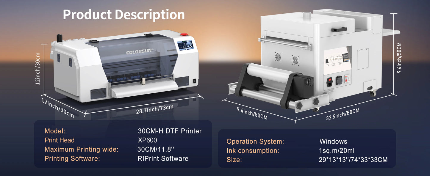 Colorsun DTF Printer Impressora A4/A3 Direct to Film T-Shirt Printing Machine Digital Inkjet DTF Printers For T-Shirt Hoodies