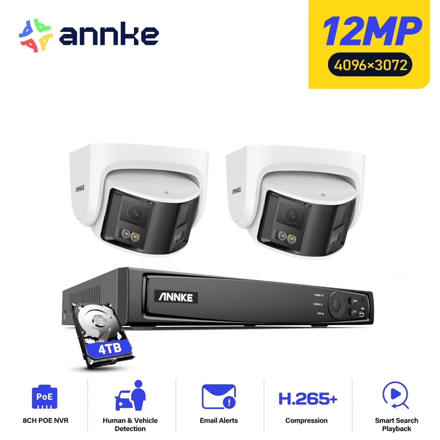 ANNKE 8MP 180°Panoramic Security Camera System POE Protection Dual Lens Camera Two Way Audio 8CH NVR Video CCTV Surveillance Kit