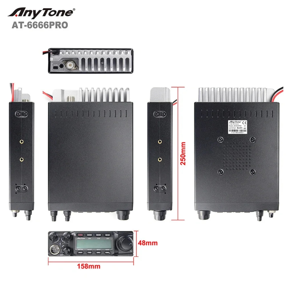 New AnyTone AT-6666 Pro 10 Meter Radio High Power 80W/50W Mobile Radio SSB(PEP)/FM/AM/PA/VOX/NRC Mode Long Range Two Way Radio