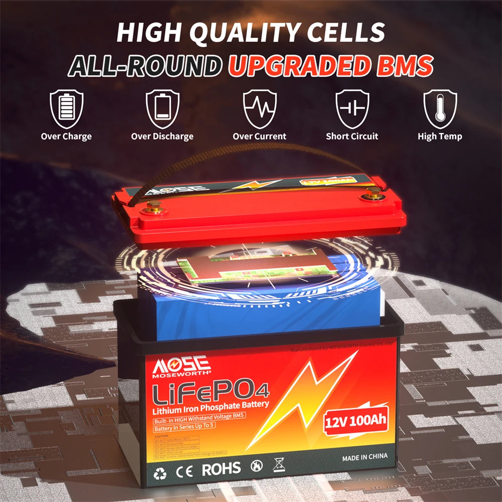 12V 50Ah 100Ah 140Ah 168Ah 200Ah 300Ah Lifepo4 Battery with BMS Bluetooth Deep Cycle Lithium Battery for RV Golf Cart Solar