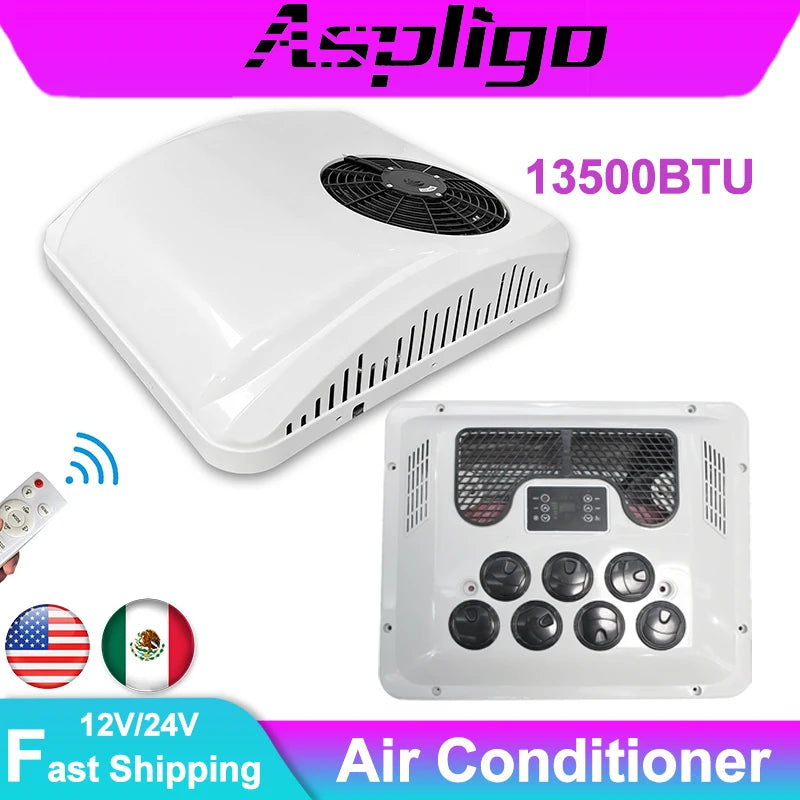 Aspligo Electric RV Roof Air Conditioner Heat and Cool 12V 24V RV Rooftop Parking AC For Truck Camper Van Caravans Motor home