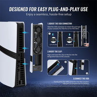 For PS5 Pro/PS5 Slim Cooling Fan Efficient Cooling System External Fan Cooler for Playstation 5 Pro/Slim Disc & Digital Edition
