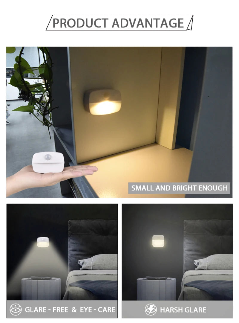 1Pcs LED Night Light Wireless PIR Motion Sensor Lights Corridor Closet Stair Room Lamps Energy Saving Night Lamp Smart Home
