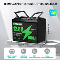 DATOUBOSS 24V 36V 48V 100Ah 1280Wh Lithium Battery Lifepo4 Built-in Smart BMS Max Charge Current 50A