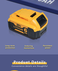 For Dewalt Cordless Tools 6.0Ah 20V Lithium-Ion Replacement Batteries - Compatible with DCB200, DCB205, DCB206 & More