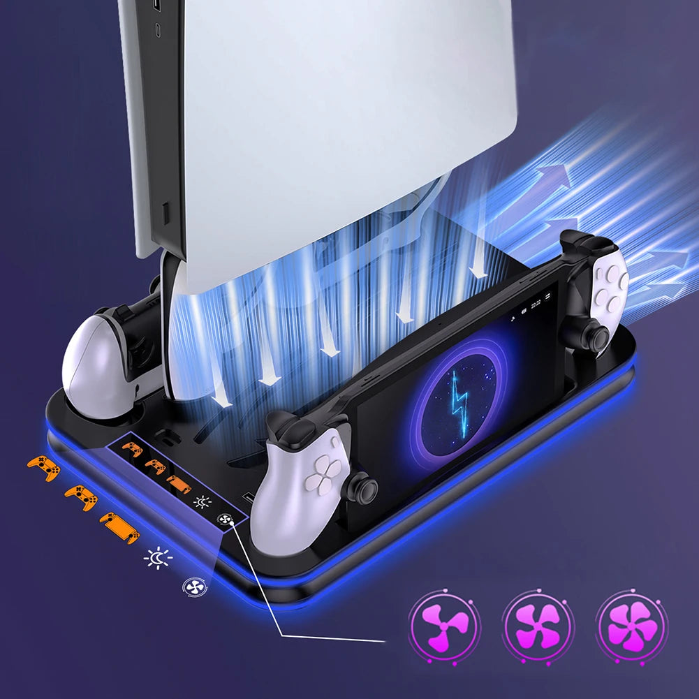 For PS5 Slim Cooling Stand PS5 cooling StationRGB Charging Base Dual Controller Charger Dock Station for PS5/PS5 Slim Accsessory