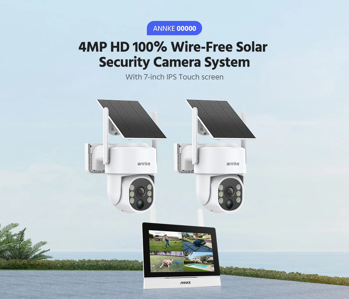 Annke 4MP solar security cameras 4CH NVR Video Surveillance Kit color Night Vision Two-way voice 2k wireless security cameras