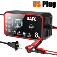 EAFC 8A 12V Car Battery Charger Charger for Motorcycle Lithium LiFePO4 Lead-Acid AGM Gel WET Automatic Pluse Repair Charger