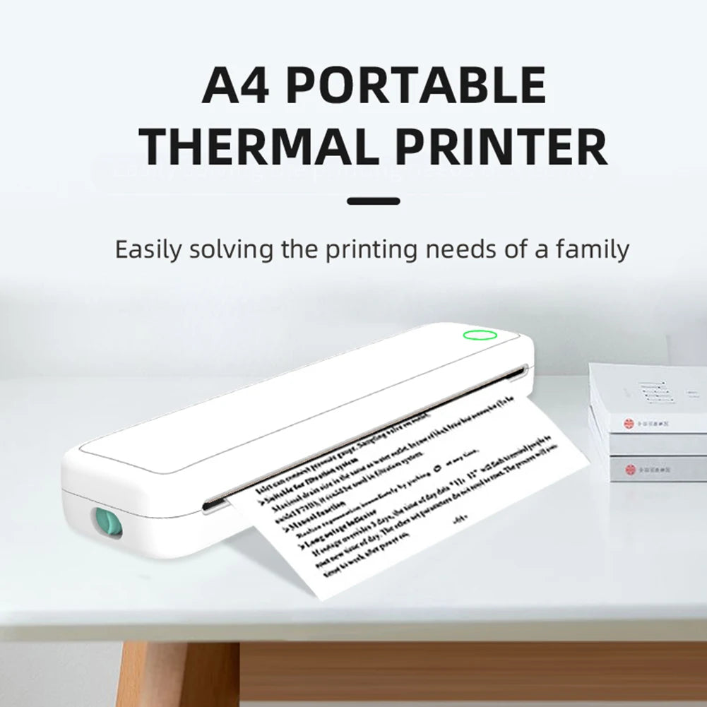 A4 Portable Thermal Printer Inkless BT Thermal A4 Mobile Printer with Printing Paper Document Printing Maker for Smartphone & PC