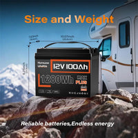 Humsienk LiFePO4 Lithium Battery 12V 100AH MAX With 100A BMS Protect Portable For Vans, RV, Golf Cart, Touring Car, Marine, etc