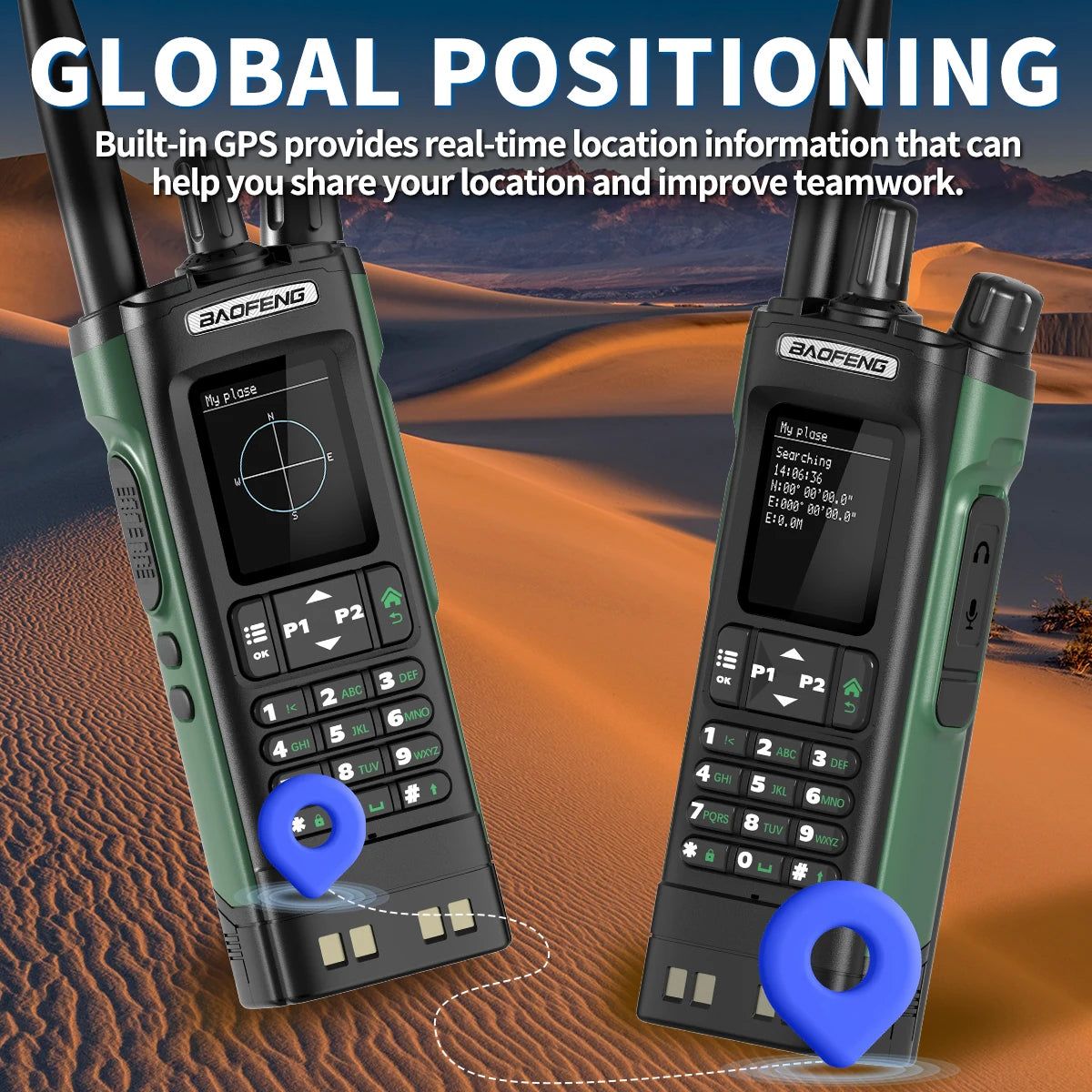 Walkie Talkie Baofeng UV-32 Multi Band 10W GPS Bluetooth Programming Amateur AM Two Way Radio with 2.0" Screen Type-C Ham Radio