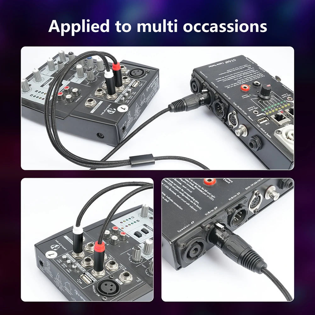 Gold Plated 3 Pin XLR Female To Dual 6.35mm Mono TS Male Cable for Microphone Mixer Amplifier 1 to 3 Meter Options