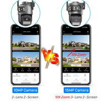 6K 15MP HD IP Camera Outdoor Three-Lens External WiFi Camera 4K 8MP Dual Screen Security PTZ Cam Auto Tracking Surveillance