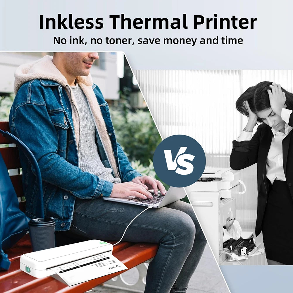 A4 Portable Thermal Printer Inkless Bluetooth-Compatible Wireless Mobile Travel Printer Document Printing Maker Home Office Use