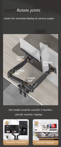 Northbayou F160-FP 10"-17" laptop mount 360 rotate 10"-27" air press full motion gas spring  10"-27" two monitor  clamp desk