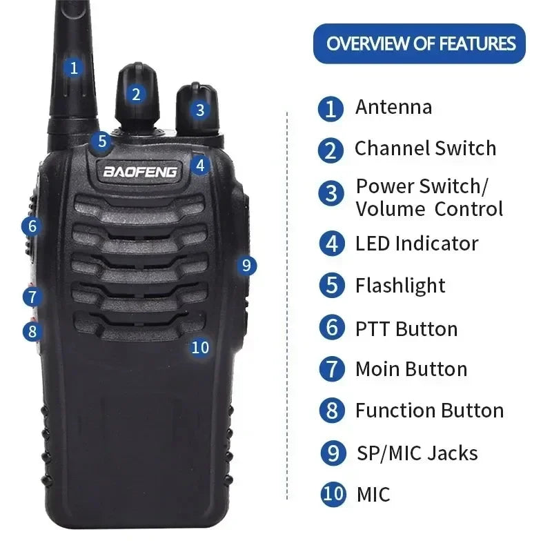 Baofeng 6Pcs BF 888S Walkie Talkie UHF 400 470MHz Long Range Two Way Ham Radios Transceiver for Hunting Hotel