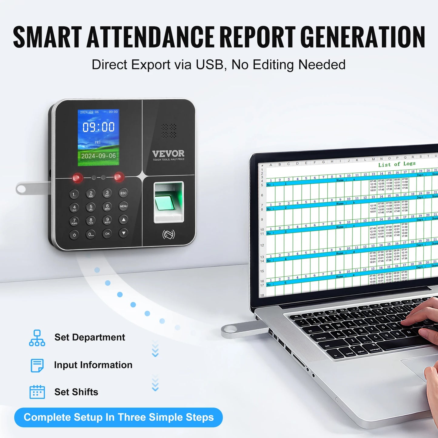 SucceBuy Biometric 5RFID Cards&USB Drive Automatic Time Clock for Employees Small Business Face Fingerprint and PIN Punch In/Out