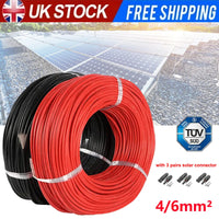 PowMr 6mm2 PV Cable 30M Solar Panel 10AWG Extension Cable Wire Black & Red For 12 AWG Cable without Connector Waterproof PV Wire