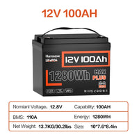 Humsienk 12V 20Ah 100Ah 200Ah 314Ah LiFePO4 Battery Rechargeable Cells 15000 Cycle BMS For RV/ Vans/ Camping/ Home Storage/Solar