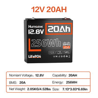 Humsienk 12V 20Ah 100Ah 200Ah 314Ah LiFePO4 Battery Rechargeable Cells 15000 Cycle BMS For RV/ Vans/ Camping/ Home Storage/Solar