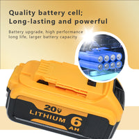 For Dewalt Cordless Tools 6.0Ah 20V Lithium-Ion Replacement Batteries - Compatible with DCB200, DCB205, DCB206 & More