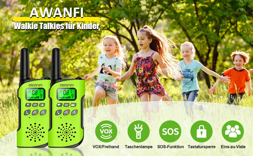 AWANFI Walkie Talkie Children, 3-12 Years, Walkie Talkie Rechargeable with Li-ion Battery, Radio Set, for Gift/Camping/Adventure