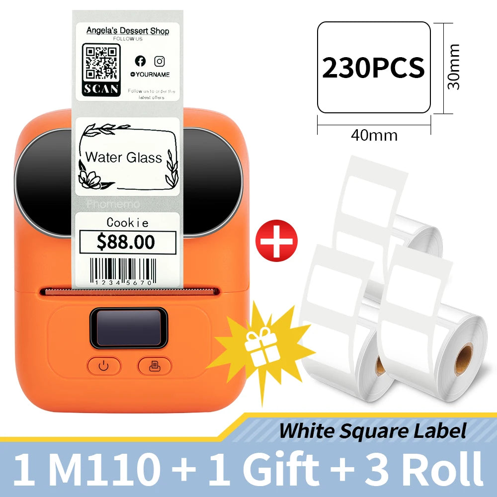 Phomemo M110 Self-adhesive Smart Thermal Label Printer for Business,Barcode Label, Price Tag, Address Wireless Sticker Printer