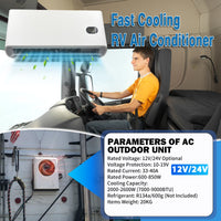 Treeligo 10500BTU Car Electric Parking Cooling Air Conditioner 12V/24V Split Air AC Unit for Truck Caravan Camper Van RV