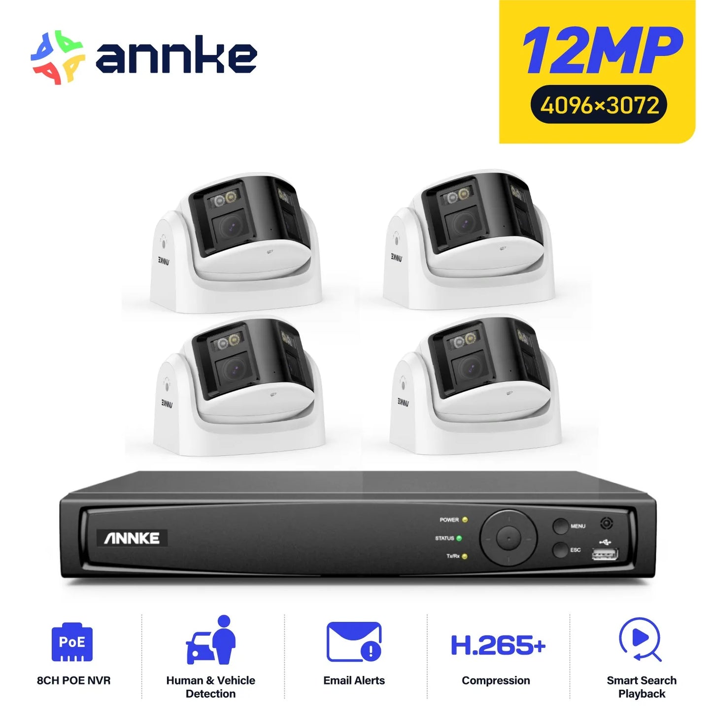 ANNKE 8MP 180°Panoramic Security Camera System POE Protection Dual Lens Camera Two Way Audio 8CH NVR Video CCTV Surveillance Kit