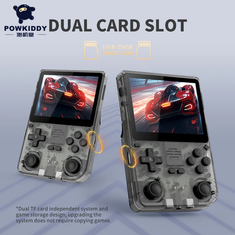 POWKIDDY V20 Retro Video Handheld Game Console 3.5-Inch IPS HD Screen Dual Card slot 5000mAh Lithium Battery Retro Game Stickers