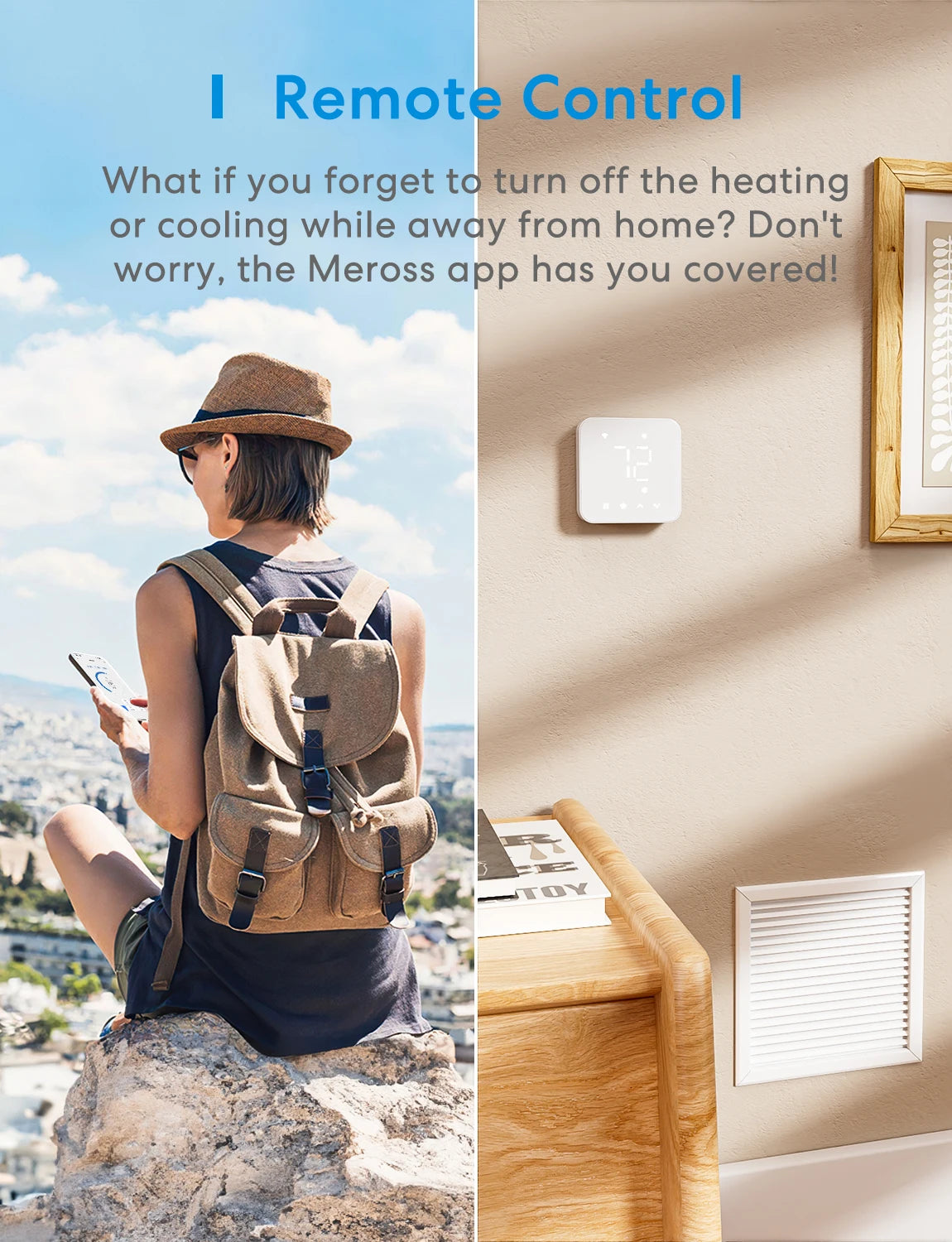 Meross 2025 NEW Matter Smart US 24V Wi-Fi Thermostat Compatible Heating and Cooling Systems Shipping from US