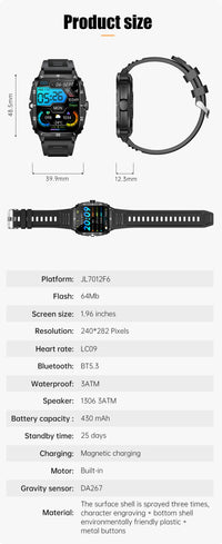 LaNikar Smart Watch 3ATM Waterproof Men 1.96" KT71 Fitness Tracker Heart Rate Bluetooth Call Camouflage Color Original Design