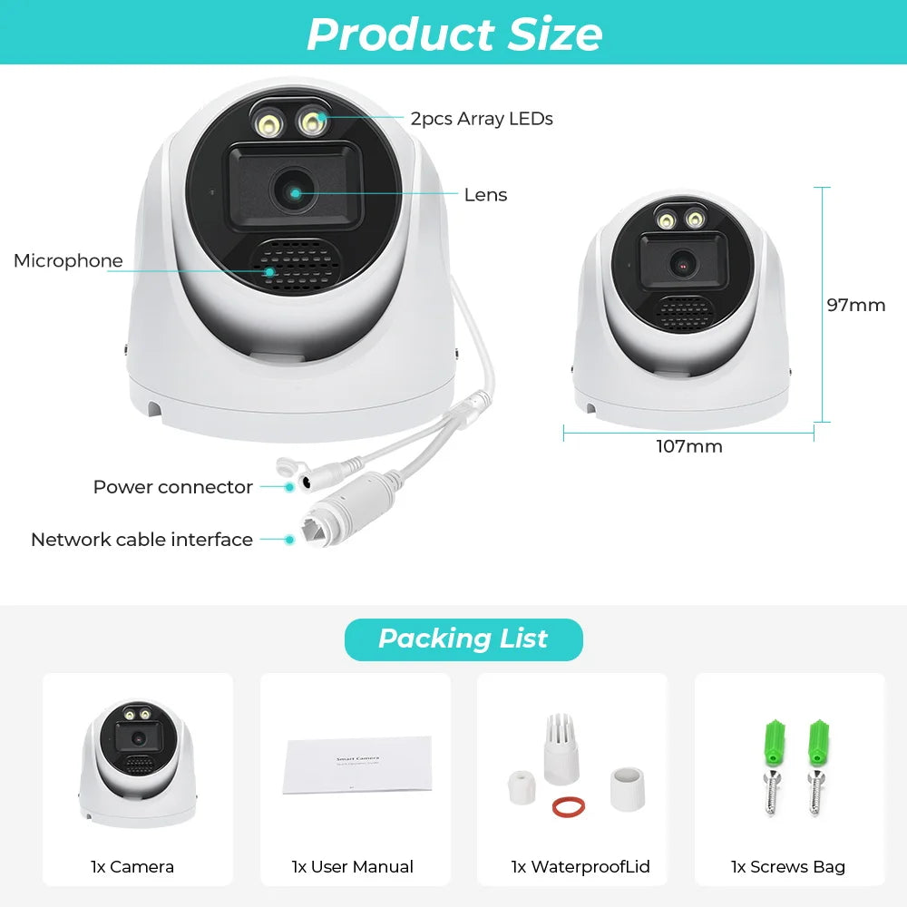 POE 4K 8MP IP Camera Outdoor Wide Angle 2.8mm Audio Onvif H.265 AI Humanoid detection Home CCTV Surveillance Camera SD Card Slot