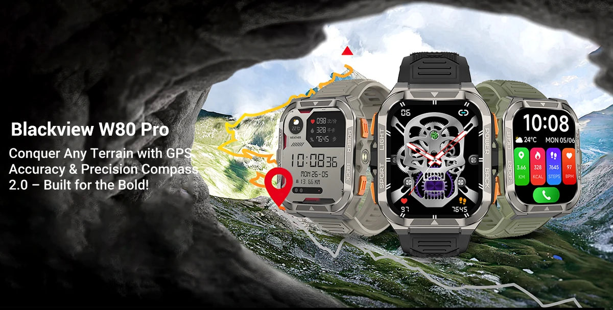 [World premiere]Blackview W80 PRO Outdoor Rugged Smart Watch, GPS Position Smartwatch, 1.91‘’ Display, 900mAh with Flashlight