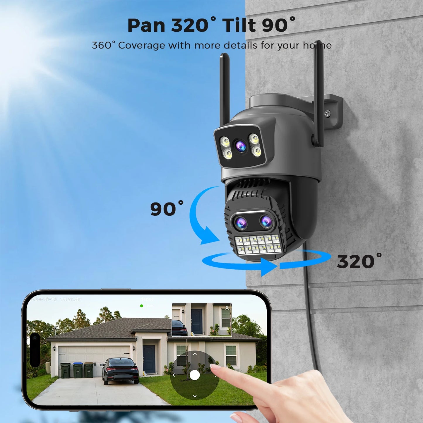 6K 15MP HD IP Camera Outdoor Three-Lens External WiFi Camera 4K 8MP Dual Screen Security PTZ Cam Auto Tracking Surveillance