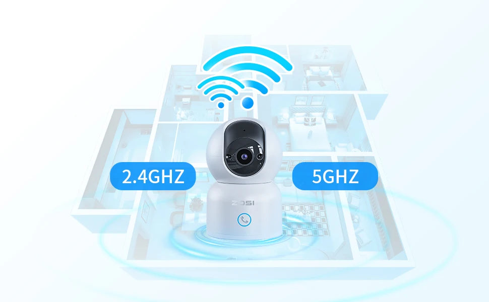 ZOSI C518 Indoor Pan/Tilt Smart Security IP Camera 2K 360° Baby Pet Monitor AI Human Tracking 2.4G/5G WiFi Surveillance Camera