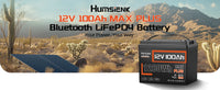 Humsienk 12V 100AH LiFePO4 Lithium Battery With Bluetooth Monitor Battery info 1280Wh For RV, Camper, Golf Cart, Trolling Motor