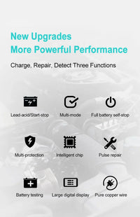 EAFC 8A 12V Car Battery Charger Charger for Motorcycle Lithium LiFePO4 Lead-Acid AGM Gel WET Automatic Pluse Repair Charger