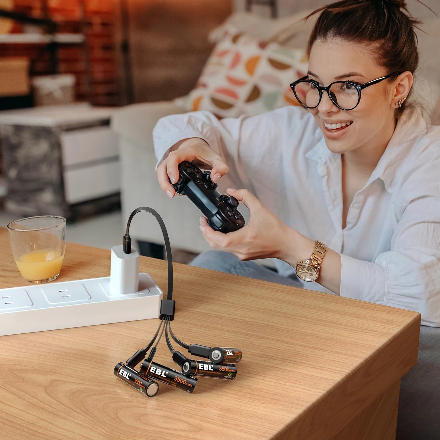EBL Rechargeable 1.5V AA 3500mWh Lithium Batteries with USB Cable Li-ion Battery 1600+ Cycles For Remote Control Toy