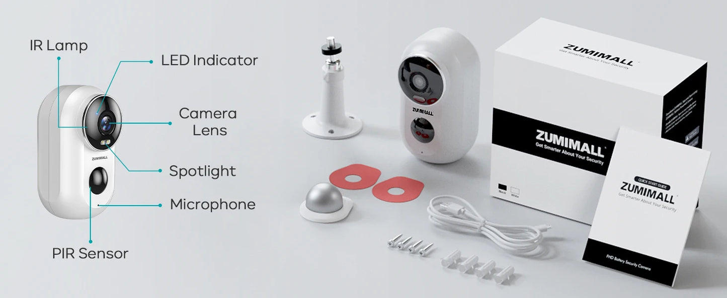 ZUMIMALL APP F5 Security Cameras Wireless Outdoor with Magnetic Mount, Battery Powered, 2.4G WiFi ,3MP Color Night Vision