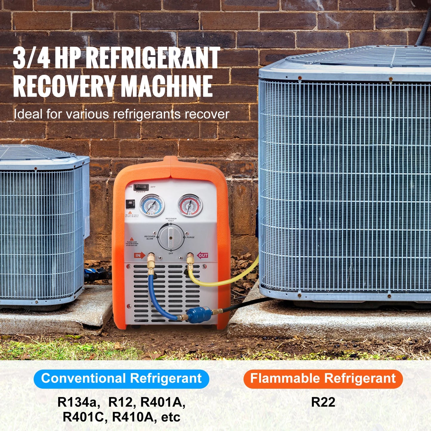 SucceBuy 3/4 1HP Refrigerant Recovery Machine Portable AC Recovery Machine 60Hz Recovery Machine HVAC for Car Air Conditioning