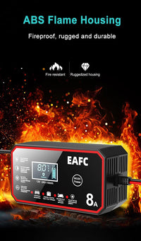 EAFC 8A 12V Car Battery Charger Charger for Motorcycle Lithium LiFePO4 Lead-Acid AGM Gel WET Automatic Pluse Repair Charger