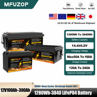 MFUZOP 1280Wh 2560Wh 3840Wh  12V LiFePO4 Rechargeable Battery Intelligent BMS100Ah 200Ah 300Ah System for RV Camping No VAT