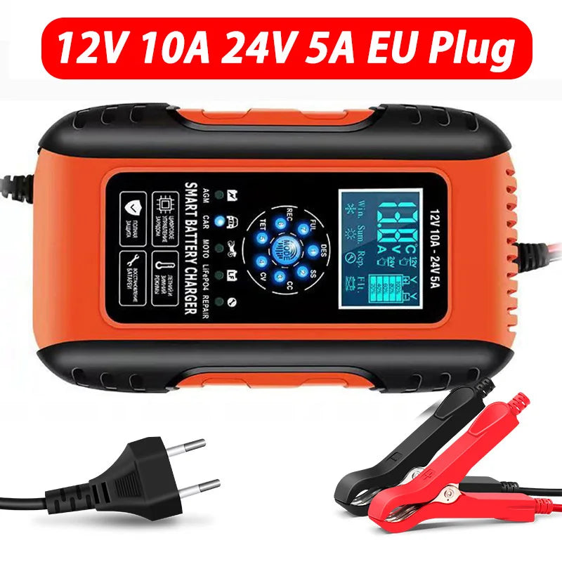 12V-24V 7-stage smart Car Battery-Charger Full Automatic 10A Digital Car Battery Charger  Pulse Repair for AGM GEL WET Lead Acid