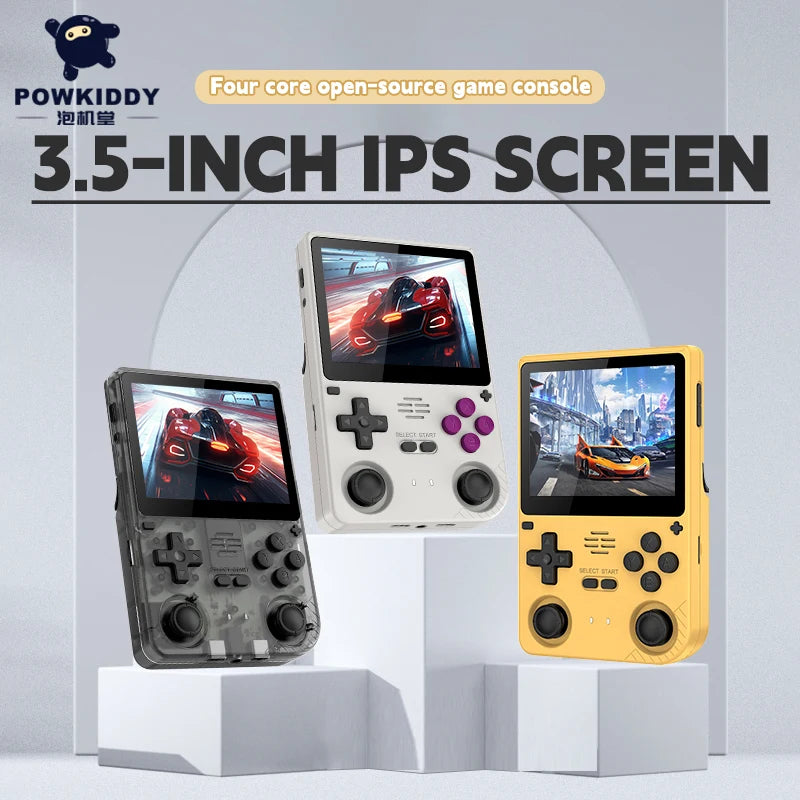 POWKIDDY V20 Retro Video Handheld Game Console 3.5-Inch IPS HD Screen Dual Card slot 5000mAh Lithium Battery Retro Game Stickers