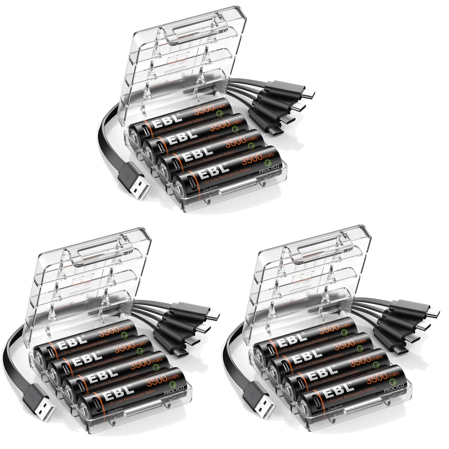EBL Rechargeable 1.5V AA 3500mWh Lithium Batteries with USB Cable Li-ion Battery 1600+ Cycles For Remote Control Toy