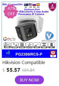 Hikvision Compatible 6/8MP Full Color Two-way Audio Turret IP Camera Vehicle Human Detection IP66 Outdoor Security Surveillance
