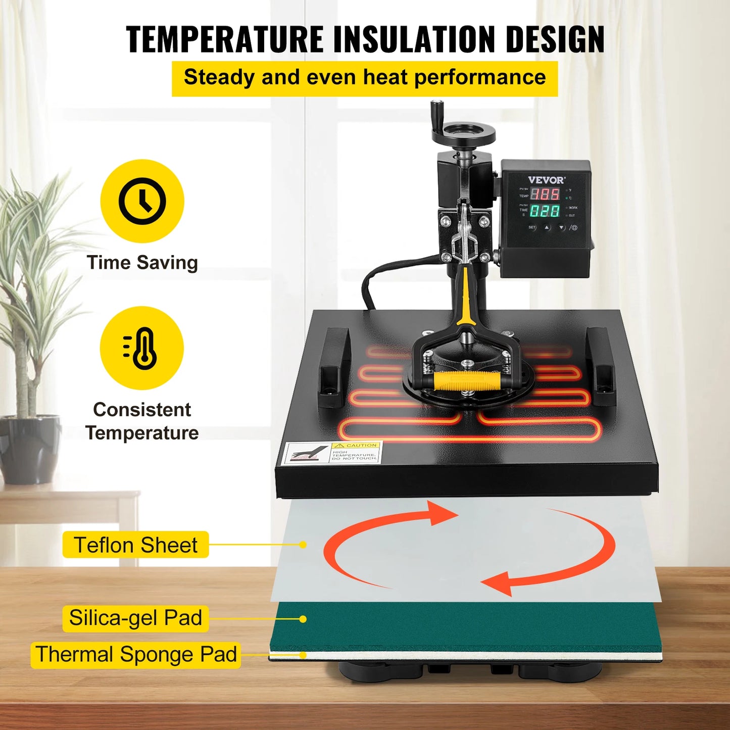 SucceBuy 2In1 Heat Press Machine 38*38CM 360 Degree Swing-Away Digital Sublimation Printer Transfer DIY T-shirt Cap
