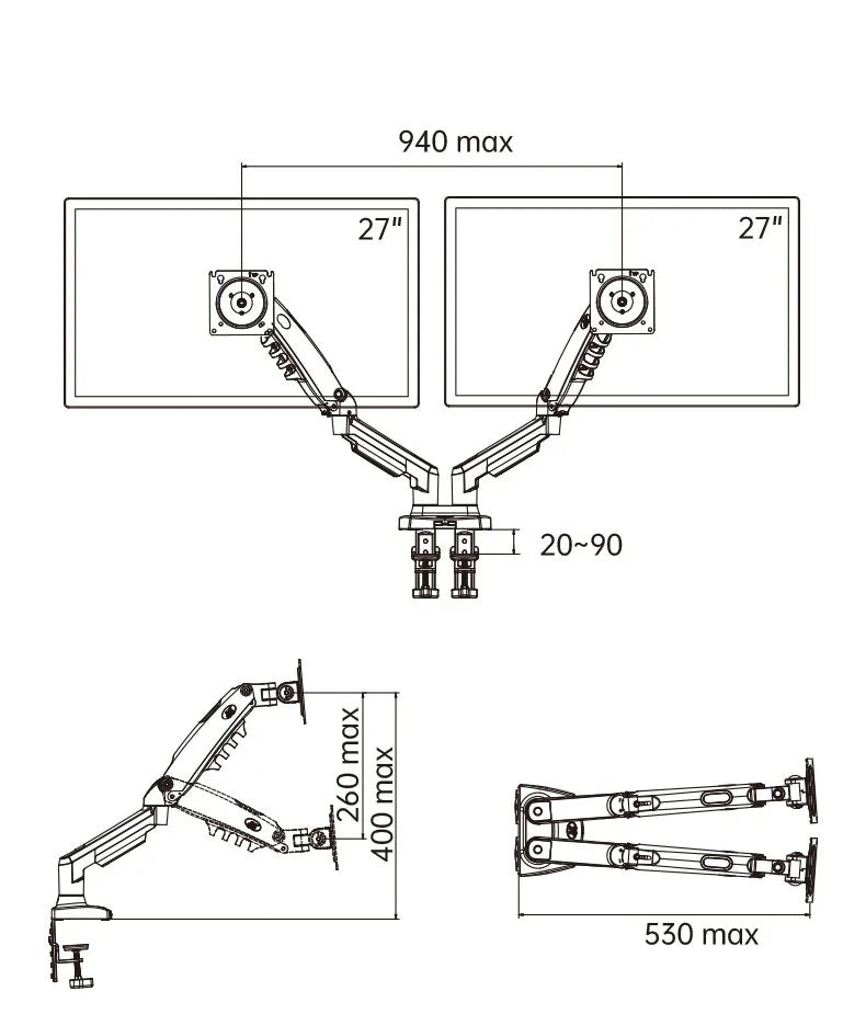 Northbayou F160-FP 10"-17" laptop mount 360 rotate 10"-27" air press full motion gas spring  10"-27" two monitor  clamp desk
