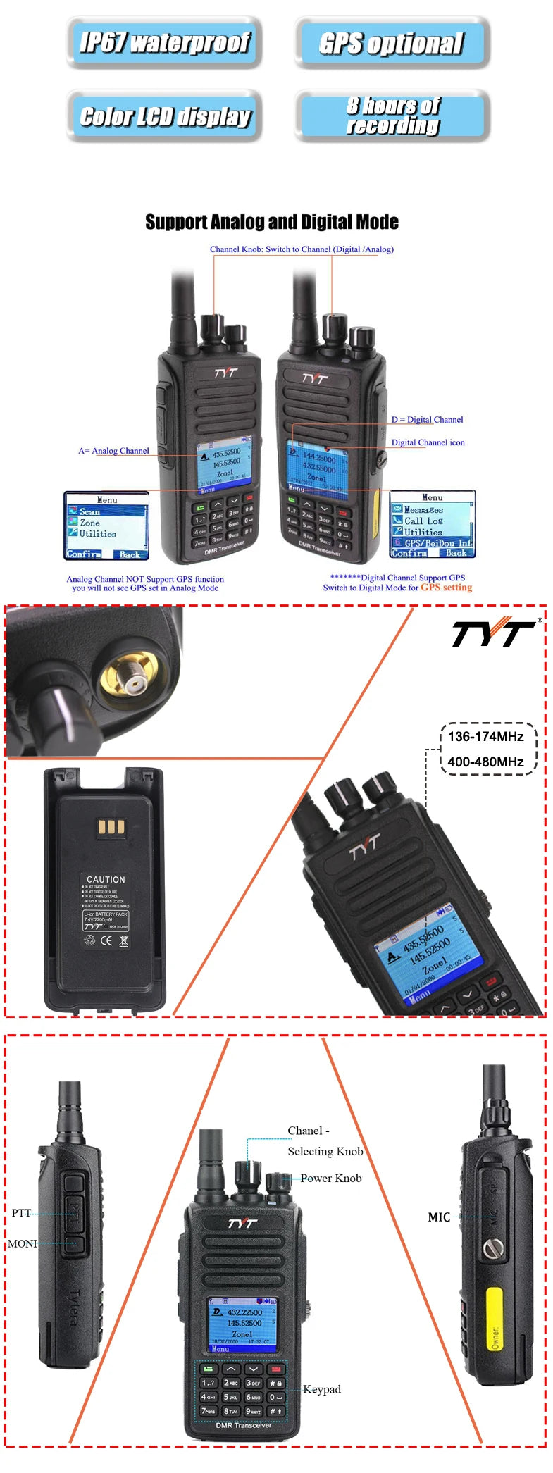TYT NEW AES256 Encryption MD-UV380/390  Digital Walkie Talkie VHF UHF Dual Band Waterproof Radio GPS Ham Radio DMR Walkie Talkie